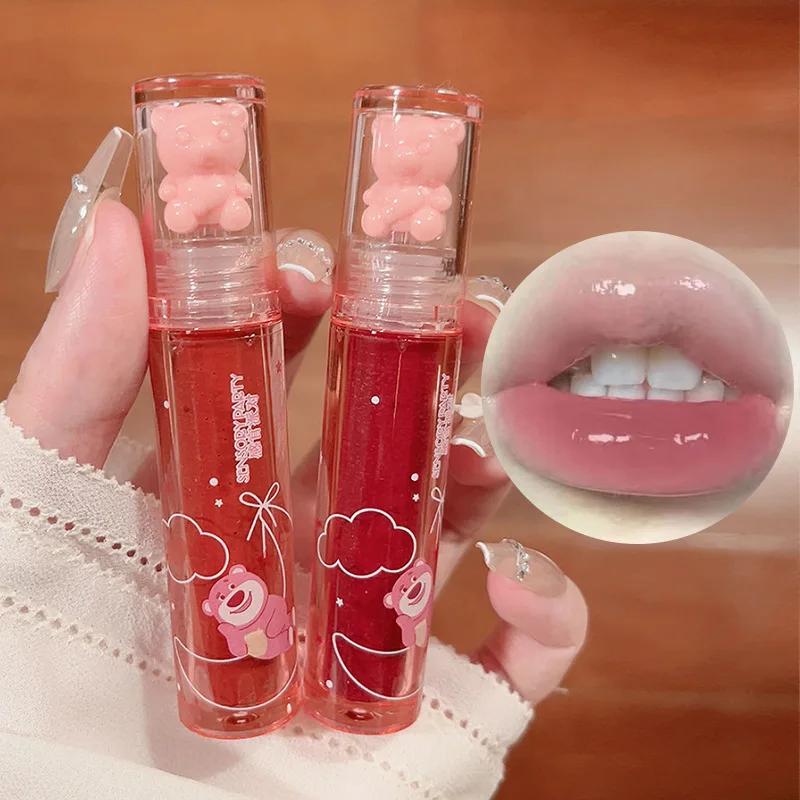 

Crystal-frozen Glossy Lip Glaze Cute Pink Bear Lip Gloss Glossy Mirror White Nude Lipstick Doodle Lip Makeup Korean Makeup