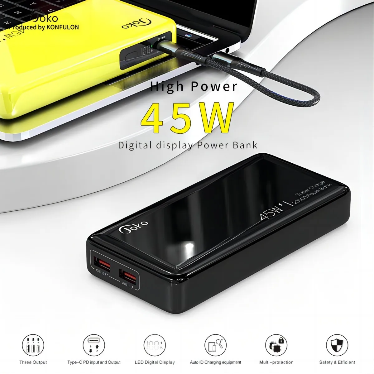 Фото 45 Вт Power Bank 20000 мАч PD3.0 Портативный зарядный аккумулятор для мобильного телефона Внешний аккумулятор QC 3.0 Зарядное устройство 22,5 Вт Poverbank 20000 №3