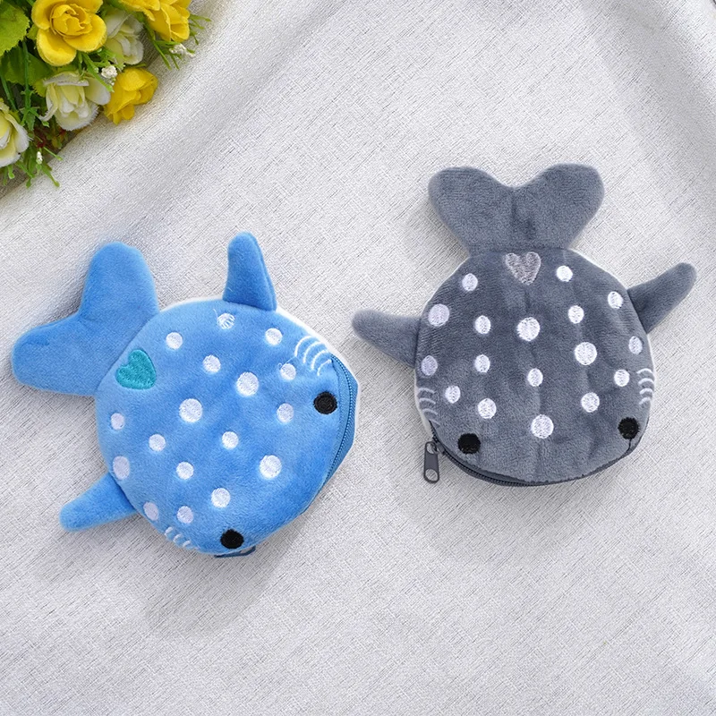 

Cute Blue Small Whales Coin Purse Plush Zipper Coin Wallet Shark Shape Designer Women's Wallet Change Purse Key Earphone Pouch