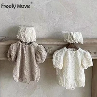 freely move 2022 baby girls clothes solid infant girls clothes set puff sleeve blouse and bloomer 2 pcs toddler girls suit