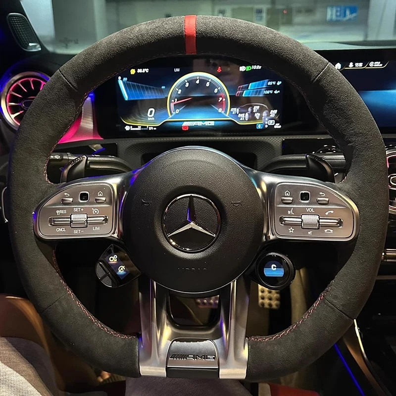 Фото Сшитый вручную чехол на руль автомобиля, оплетка для Mercedes Benz AMG CLA C-class C43 E-class E53 AMG CLE53, замшевые автомобильные аксессуары №1