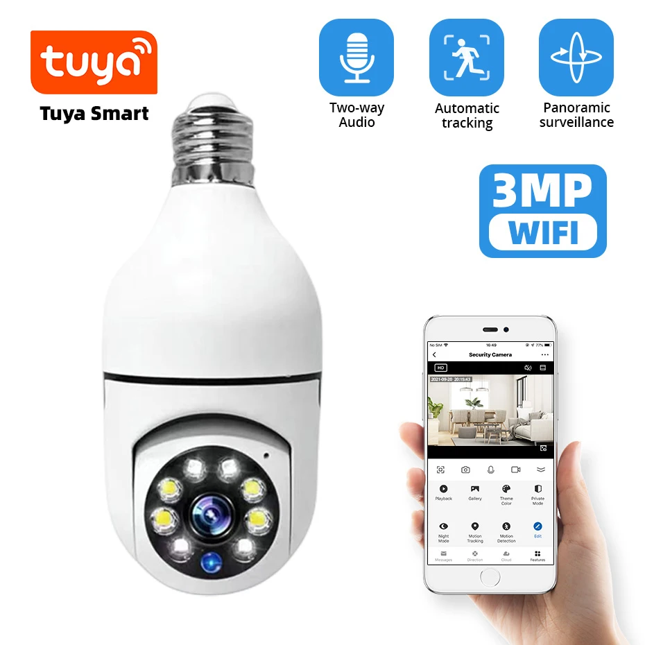 Камера видеонаблюдения Tuya 3MP E27 с Wi-Fi, цветная камера наблюдения с функцией ночного видения для умного дома, iP-камера для наблюдения за людьми