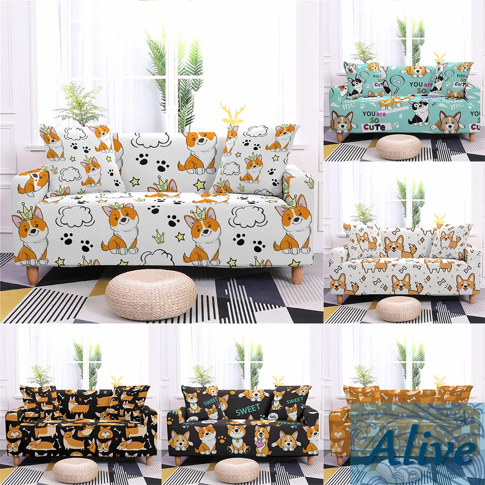 

Высококачественные чехлы для диванов с милыми мультяшными собаками для гостиной, эластичные Чехлы, съемные комбинированные L-образные чехл...