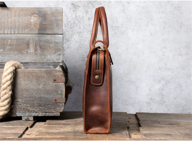 Vintage fashion designer Crazy horse cowhide men's large-capacity briefcase ladies work business computer shoulder messenger bag