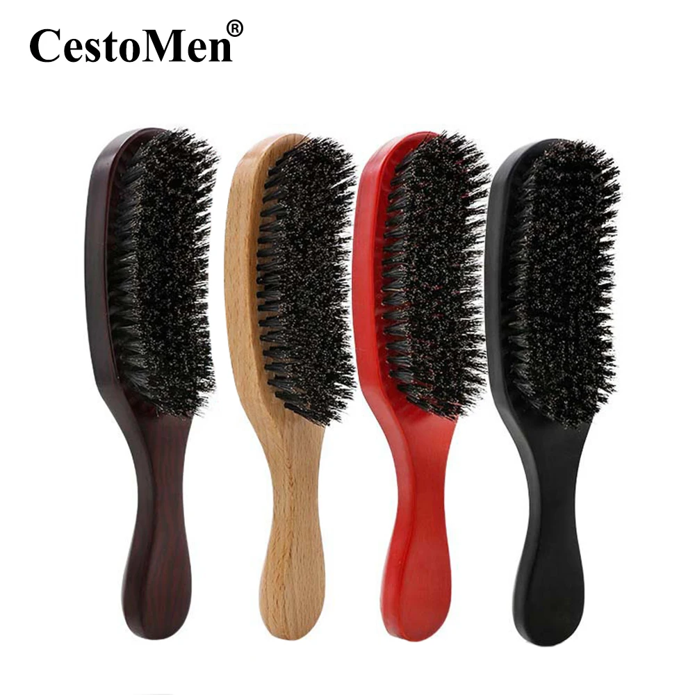 

CestoMen Boar Bristle Beard Brush Nylon Hair Beech Wood Handle Curved Wave Soft Brush Comb Beard Mustache Styling Tools For Men