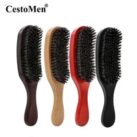 cestomen boar bristle beard brush nylon hair beech wood handle curved wave soft brush comb beard mustache styling tools for men