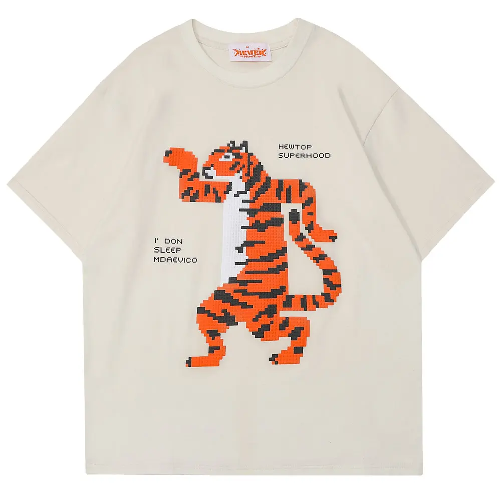 Oversized T-shirt Foaming Print The Year of Tiger Cotton O-neck Men Harajuku Streetwear Casual Hip Hop T Shirt for |