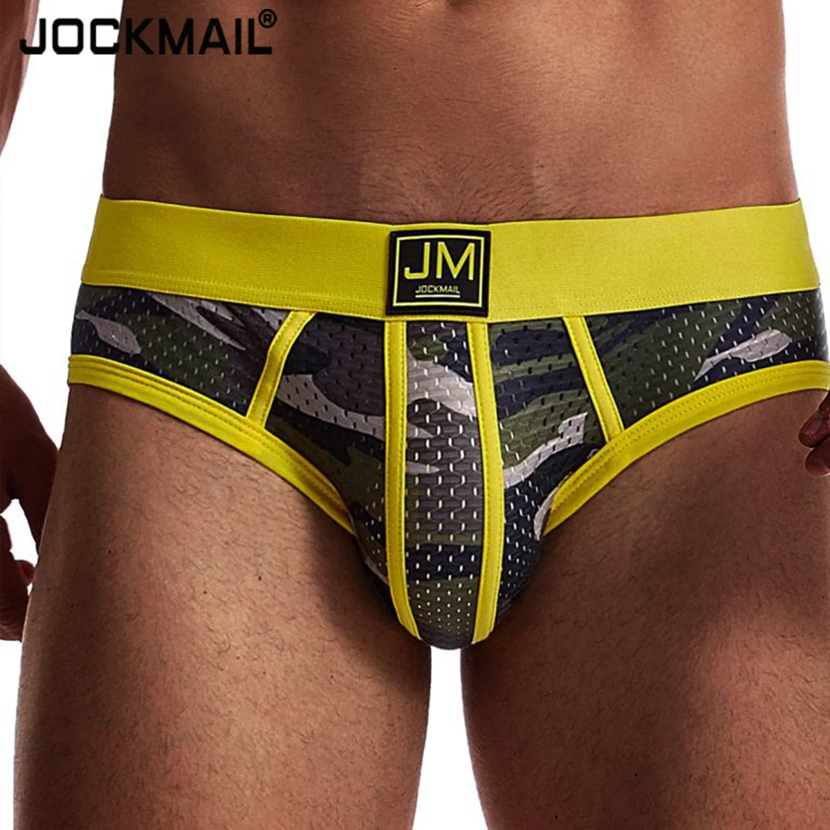 

JOCKMAIL Breathable Camouflage Print Briefs Sexy Low Waist Mesh Underwear Large Size Mens Underpant Quick Dry Tanga Bikini Cueca