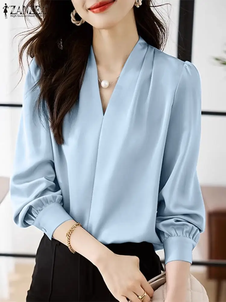 Женский топ с длинным рукавом-фонариком ZANZEA элегантная женская офисная