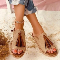 2022 summer women flats sandals slides tassel casual hemp rope slides espadrille flip flops resorts beach shoes women sandals