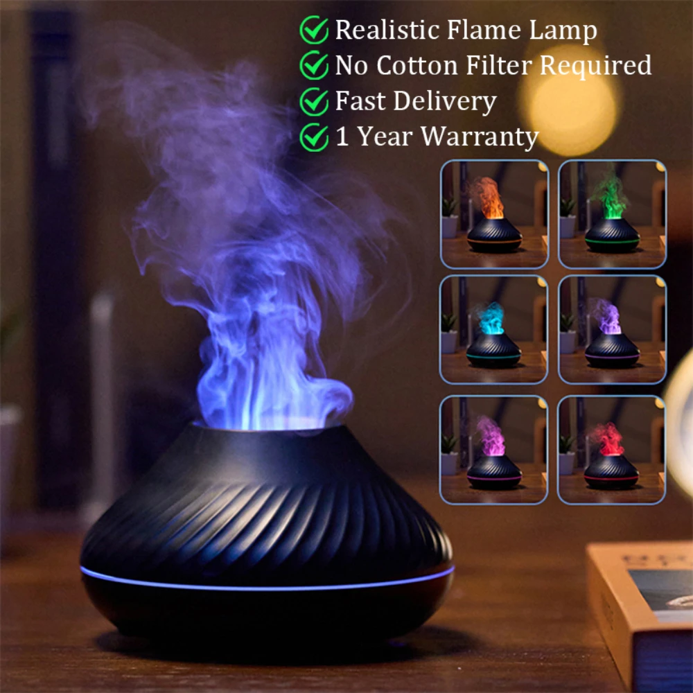 

Difusor de Aroma de llama volcánica, lámpara de aceite esencial, humidificador de aire portátil USB de 130ml con luz nocturna de