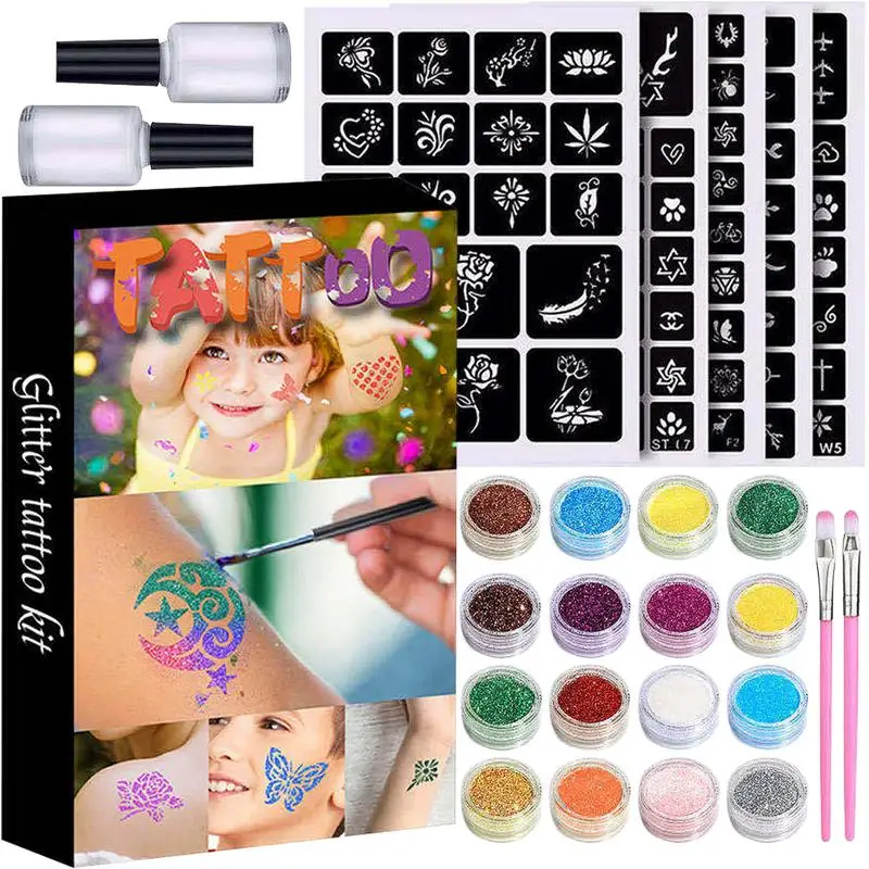 

Tatto Kit For Kids Sparkly And Colorful Temporary Tattos 24 Glitter Colors 120 Unique Stencils For Party Carnival