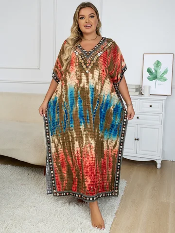 Женское платье-кафтан с богемным принтом, модель Q1577