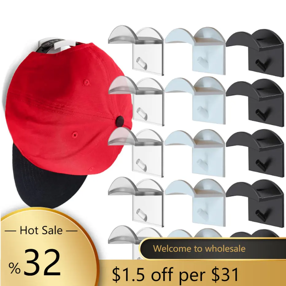 4pcs Hat Holder Sticky Wall Mount Hook for Baseball Cap Casual Hat Storage Box No Drilling Paste Portable Door Closet Hanger