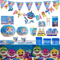 new cute blue shark birthday cake decoration disposable tableware paper plate balloon birthday party baby shower gifts supplies
