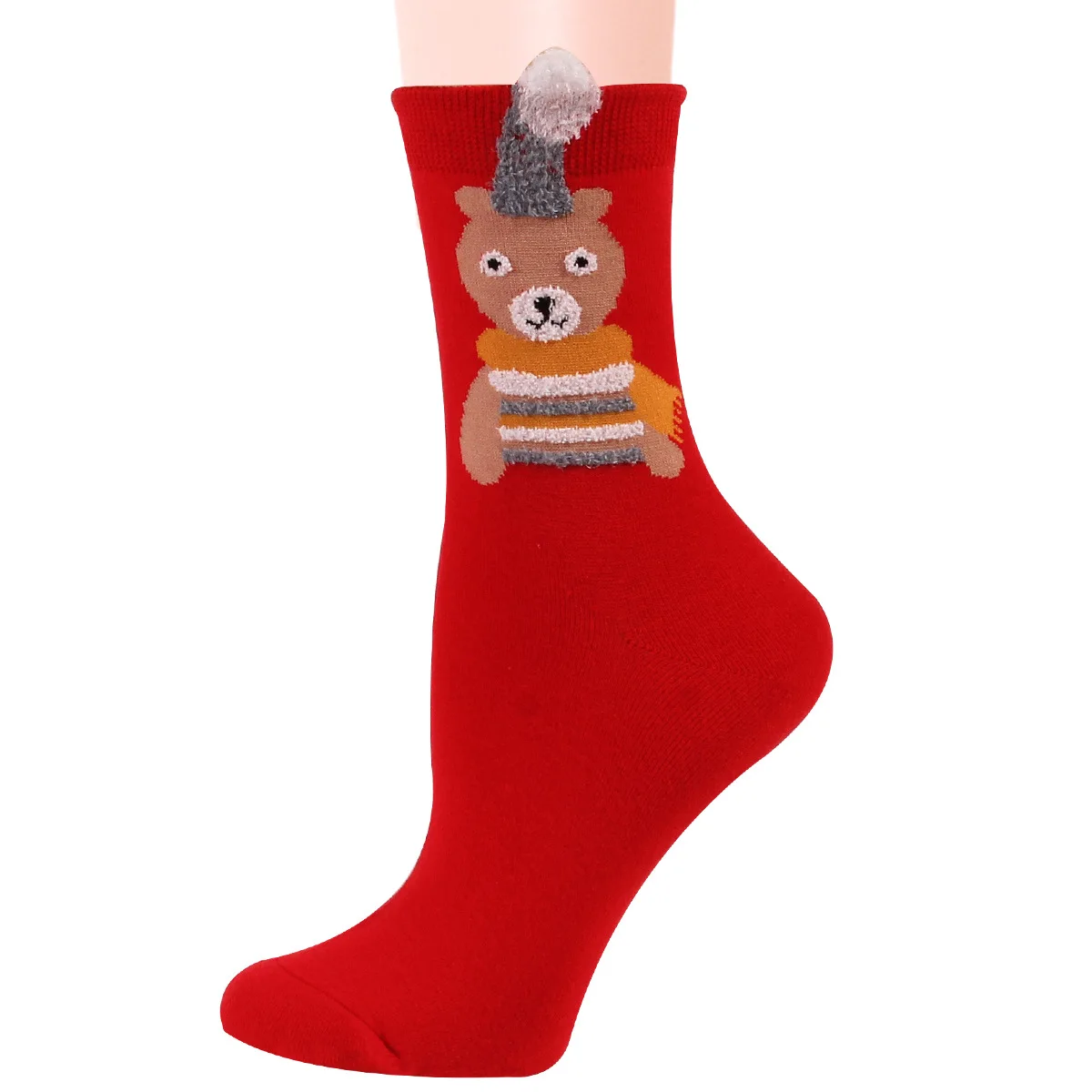 New Plush Ear Christmas Socks Cute Snowflake Elk Christmas Women's Cotton Socks 12 Pairs