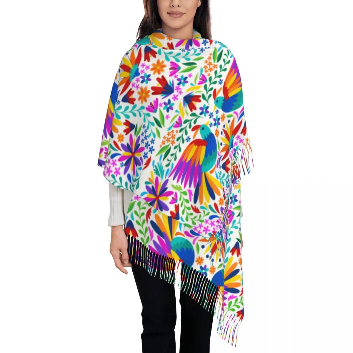 Индивидуальный Печатный мексиканский цветочный длинный ворсовый мужской шарф с