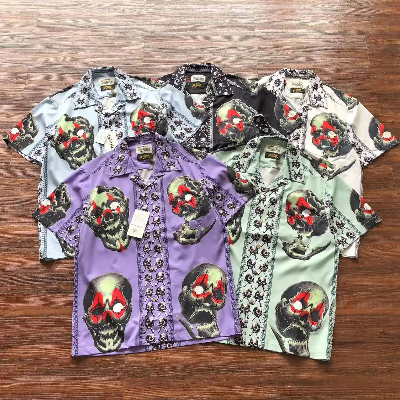 

WACKO MARIA Skull Goblin Shirts Buttons Pocket Lapel Tops Thin Oversized Casual Short Sleeve