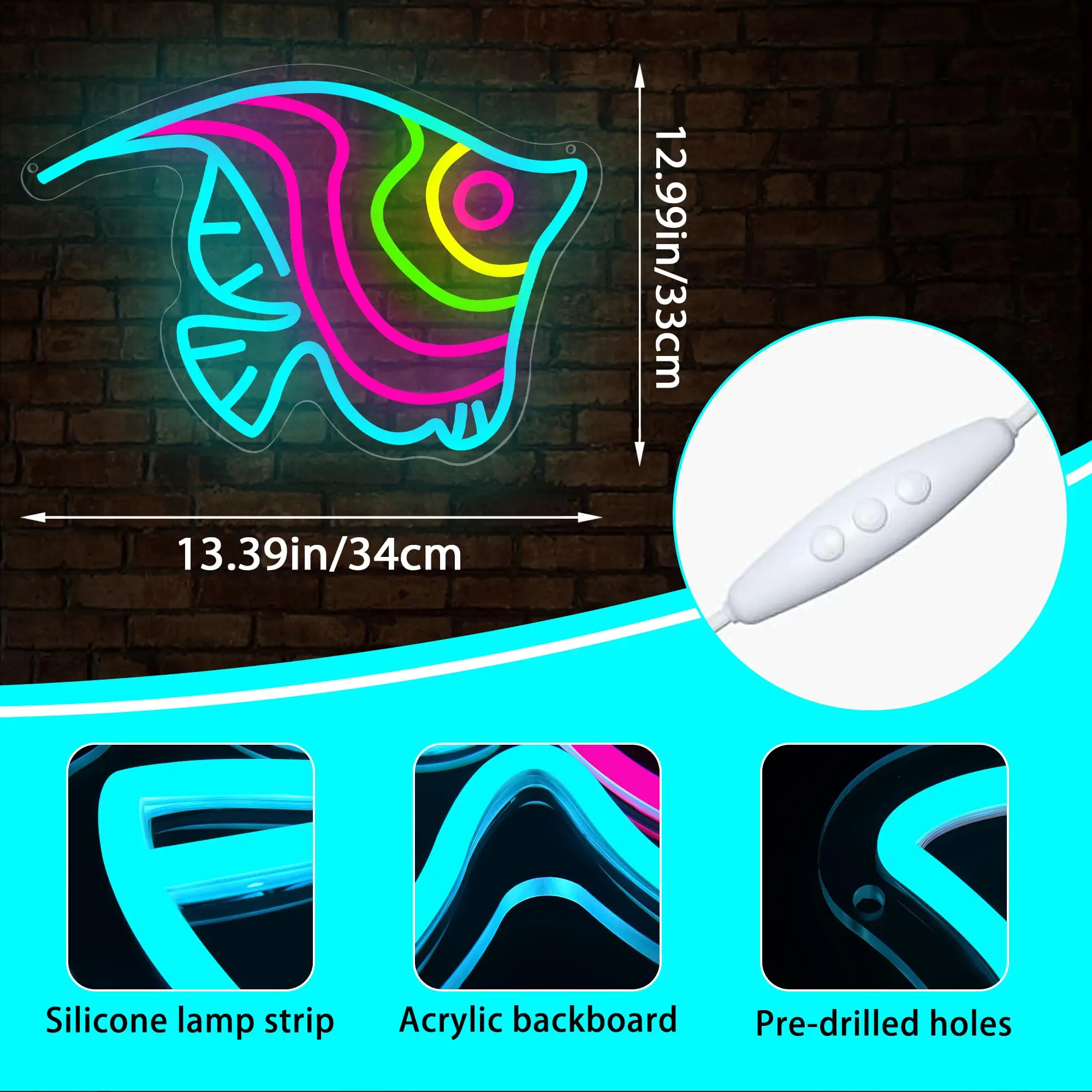 Фото Неоновый светильник для рыбалки с изображением рыбы-бабочки для мужчин, пещеры, светодиодный светильник с регулируемой яркостью в виде животных для аквариума, океана, парка, выставочные подарки на день рождения №5