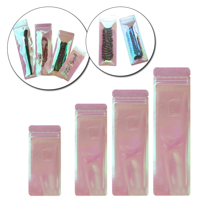 

10pcs Multi Size Laser Iridescent Bags Reusable Cosmetic Packaging Self Sealing Bag Jewelry Gift Packaging Hologram Zipper Bags