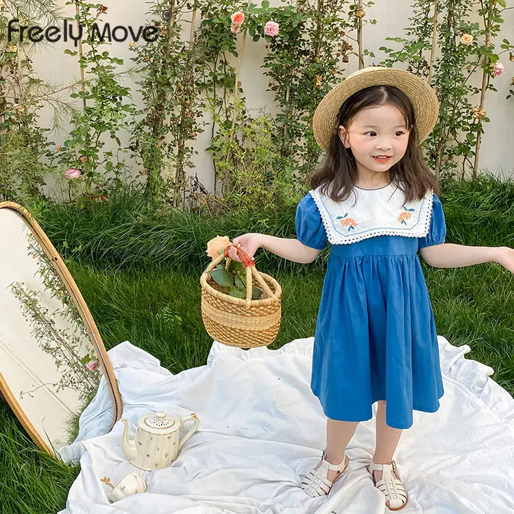 

Freely Move Girls Dresses 2022 Summer New Lace Embroidered Baby Clothes Girls Skirts Dress for Girls Cotton Casual Kids Clothes