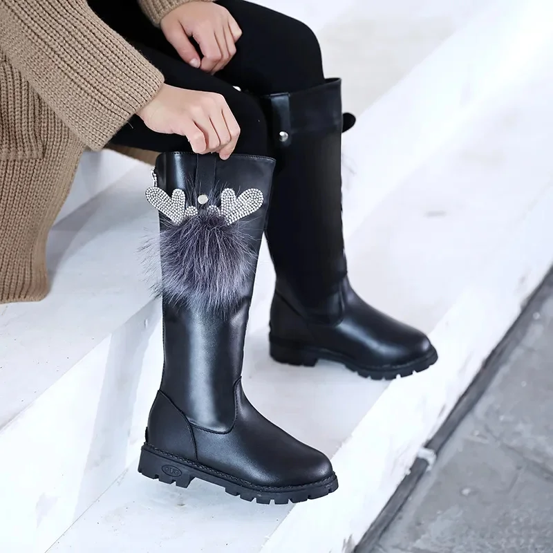 

Girl Boot 2023Autumn/Winter New Fashion Kid Shoe Deer Ear Long Boot Soft Sole Leather Boot Plush Girl Shoe Bota Infantil Menina