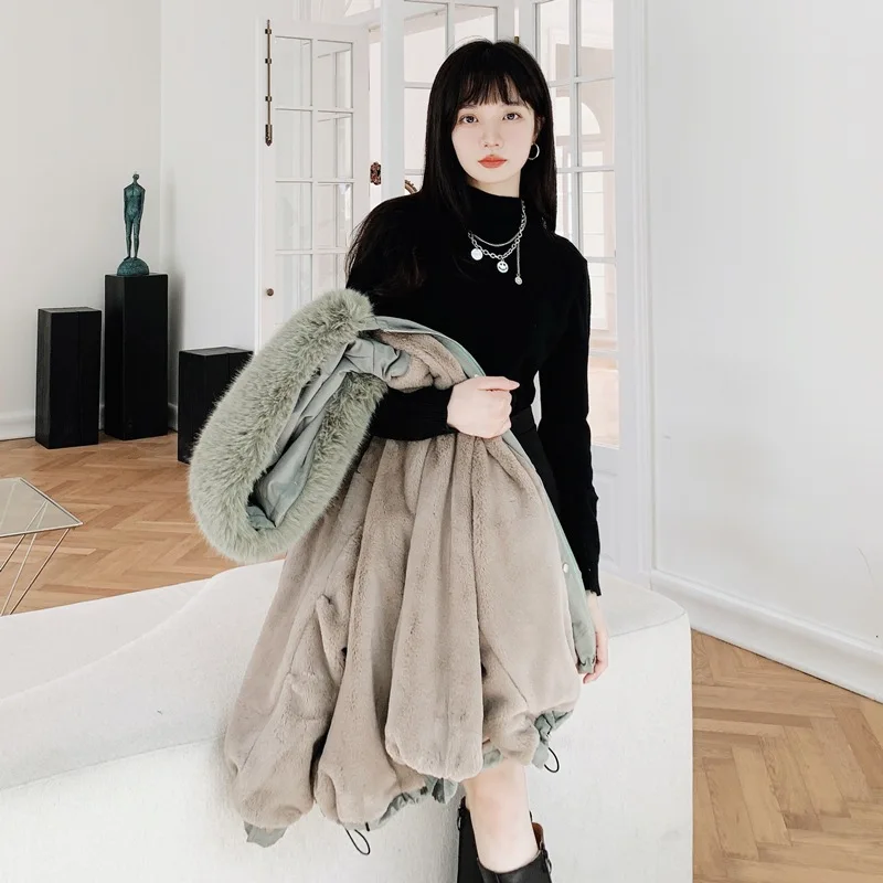 Winter temperament commuter horn buckle rabbit hair thickening pie overcomes