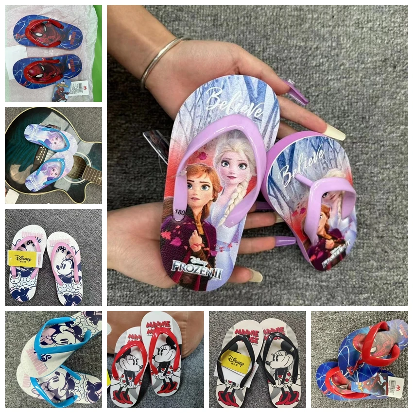 

Summer Children Baby Boys Girls Slippers Cartoon Frozen Anna Elsa Spiderman Minnie Mouse Print Flips Flops Kids Beach Wear Shoes