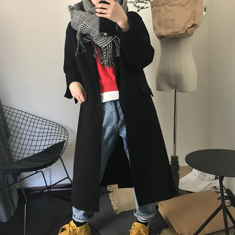 Двубортное кашемировое пальто для женщин свободное шерстяное однорядное