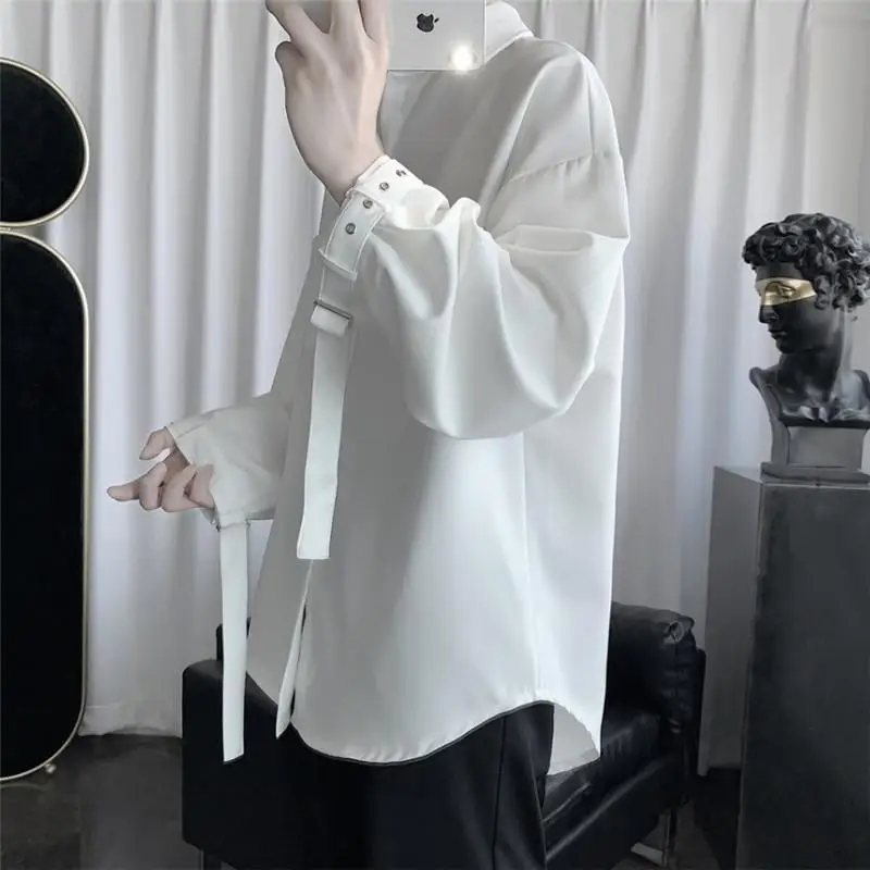 EOENKKY/Men Solid Shirts Long Sleeve 2022 Summer Casual Black Oversize Blouse Fashion Male Cardigan Vintage Korean Clothing
