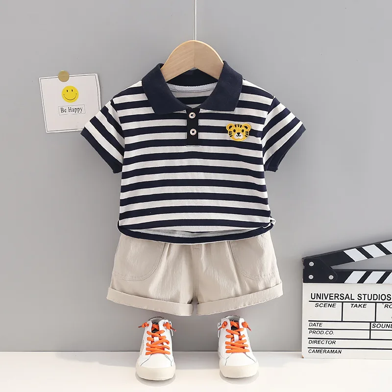 

Toddler Boy Summer Clothes 2022 Cartoon Black White Striped T-shirts Tops and Shorts 2PCS Boutique Outfits Sets Kids Tracksuits