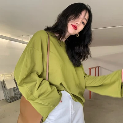 

A Ladies fruit green loose spring casual style long capless women