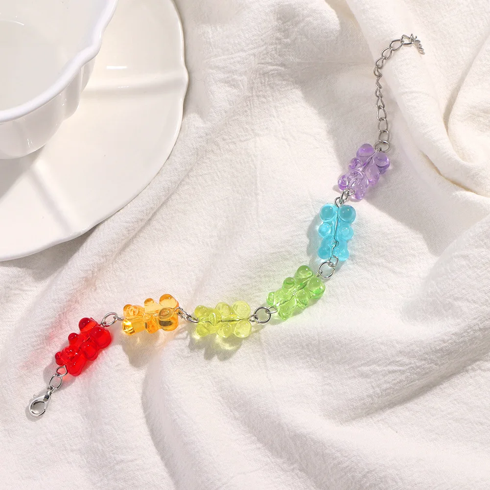 

12 Pieces Cute Rainbow Candy Bear Bracelet Ins Colorful Gummy Candy Woman Bear Handmade LGTB Gay Pride Bracelets Girl Gift