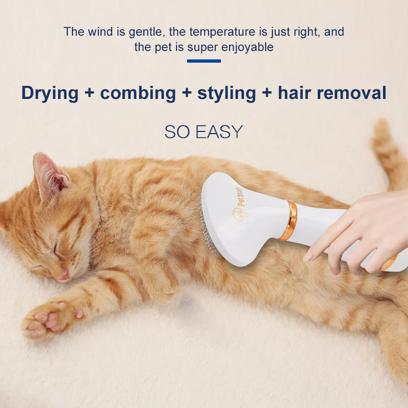 

Pet Hair Dryer 2 in 1 Pet Drying Grooming Brush Adjustable Temperature Electric Blower, US Plug, Golden