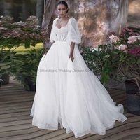fashion a line wedding dresses puff sleeve draped print layered tulle open back 2022 summer floor length gowns robe de ma