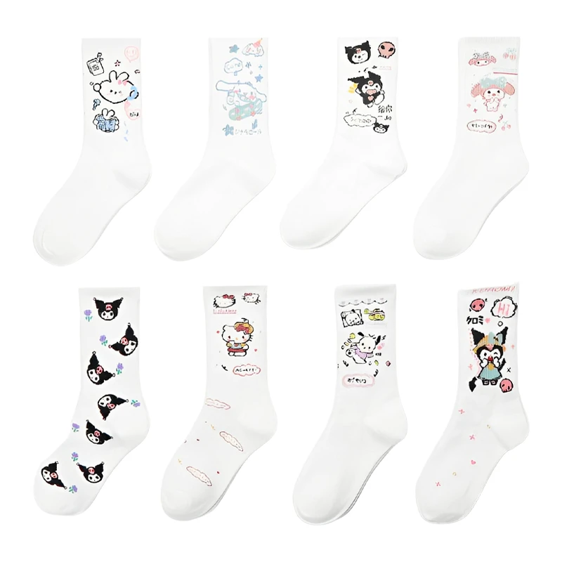 

4PCS Kawaii Sanrio HelloKitty Socks MyMelody Cinnamoroll Cute Cartoon Student Girl Children Summer Mid Tube Thin Bottom Socks