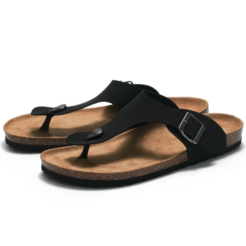 

New Summer Beach Cork Slippers Men Shoes 2023 Fashion Buckle Antiskid Clogs Slides Women Belt Slip On Casual Flip Flop 35-44 45