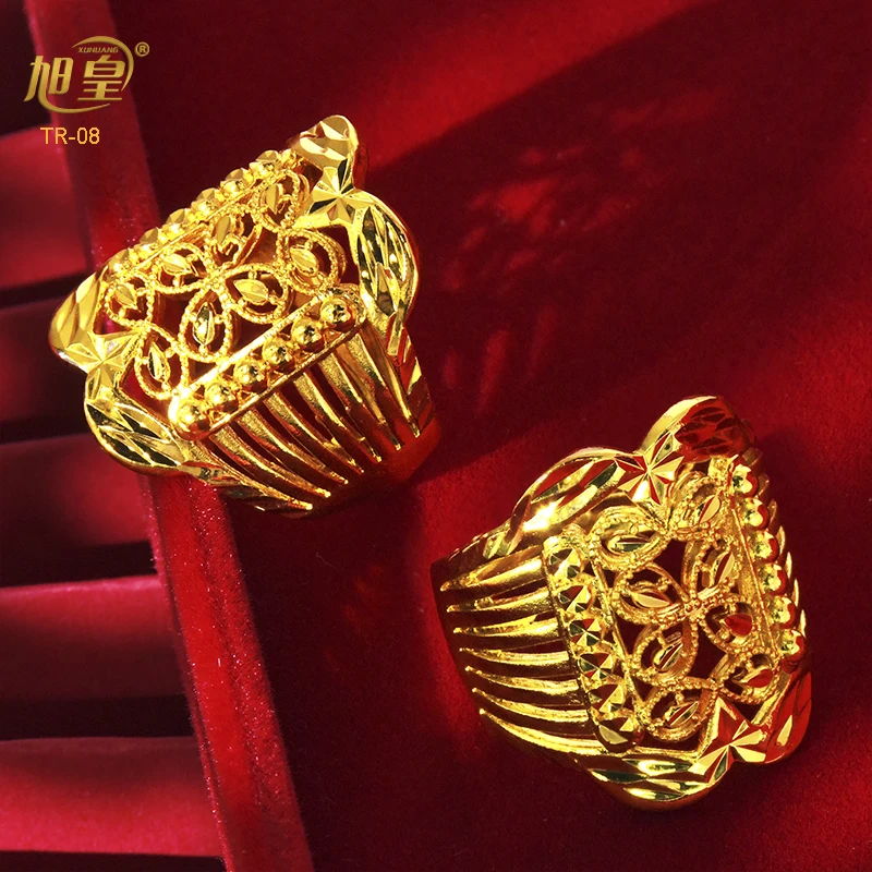 

2PCS/Lot Ethiopia 24K Gold Plated Rings Finger For Women African Dubai Charm Copper Jewelry Rings Banquet Bridal Wedding Gifts