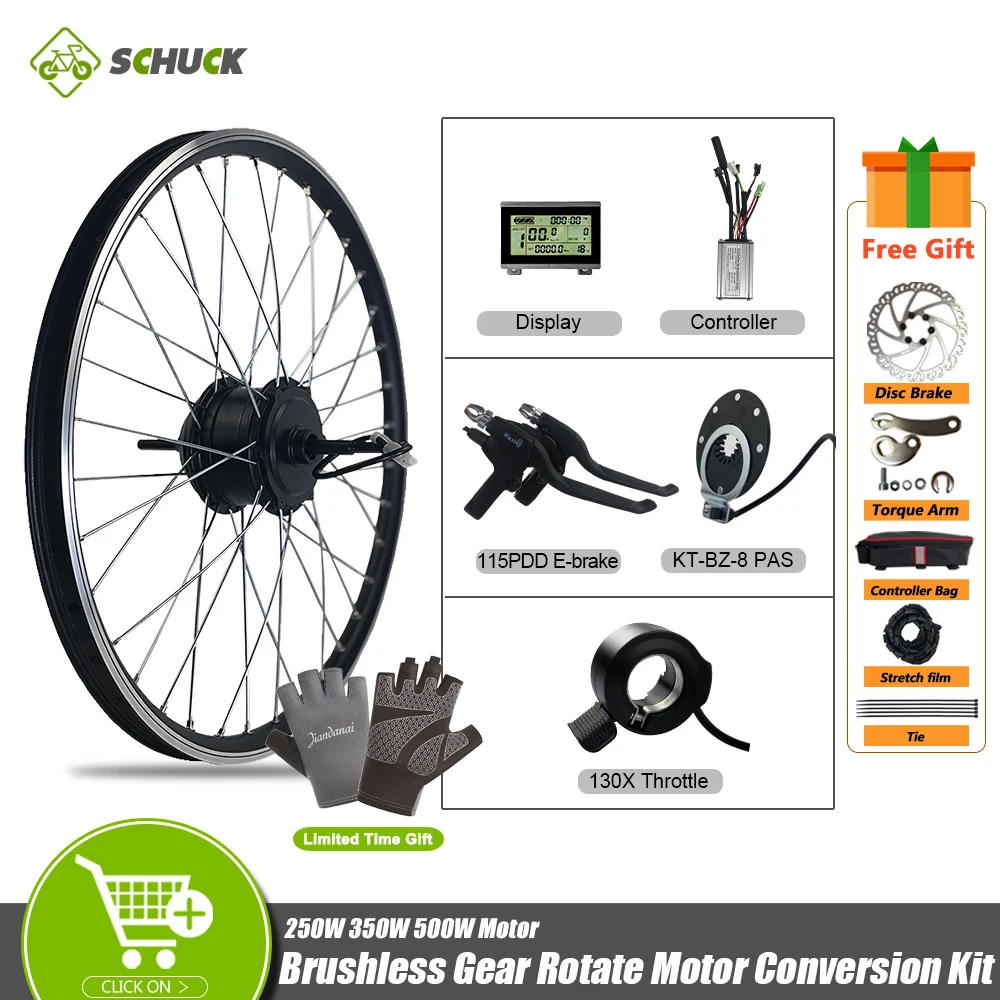 

250W-500W 36V/48V Electric Bicycle Gear Rear Motor Conversion Kit with 16- 28 29 Inch 700c Fork Size 135-142mm of Ebike Frame