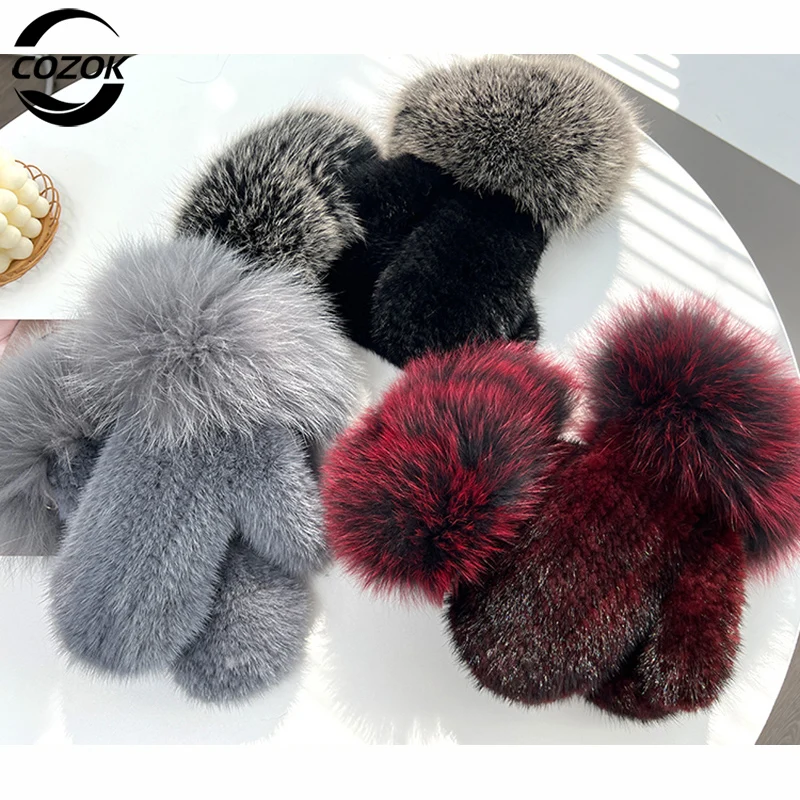 2023 New Real Mink Fur Winter Glove Female Fashion Multicolor Fox Fur Patchwork Women Colorful Warm Thick Ladies Mittens Elastic