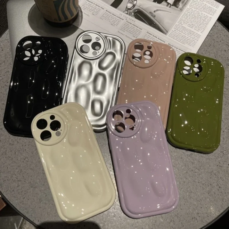 

Korean Style Solid Color Three-Dimensional Crater for Iphone14/13 Phone Case Apple 12promax All-Inclusive 11 Soft