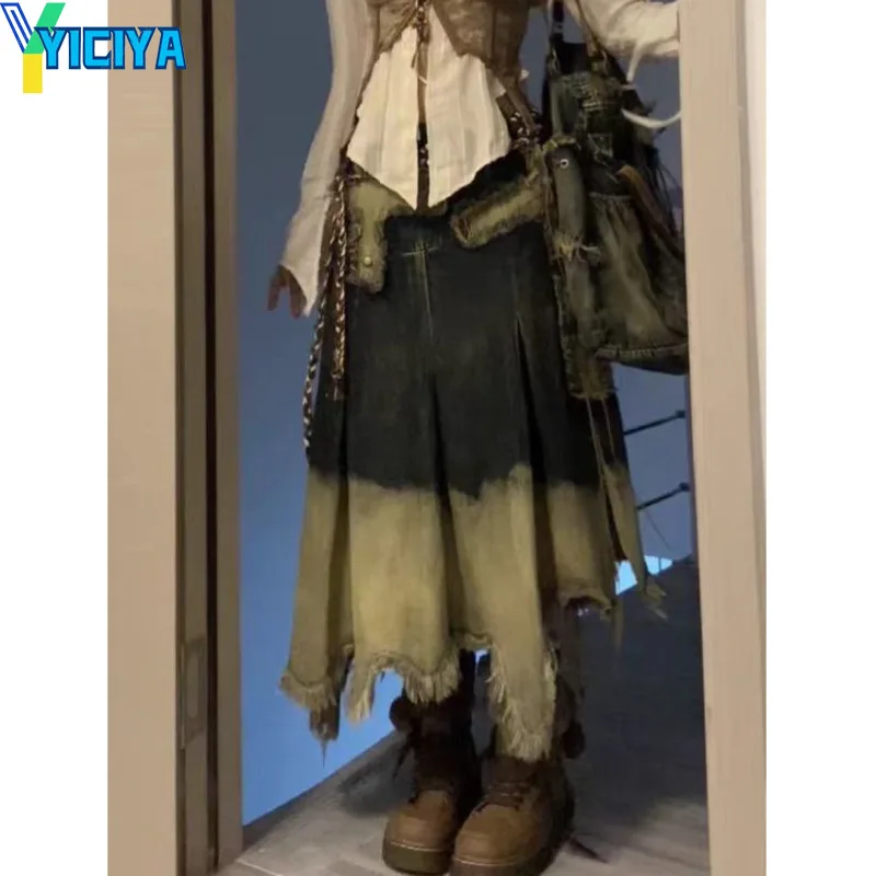 

Джинсовая юбка-карго YICIYA Y2K, S ~ 4XL, а-образная юбка неправильной формы на молнии, джинсовые платья, модная одежда в стиле 90-х, винтажная одежда