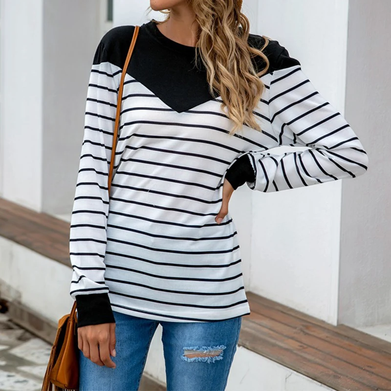 Commuter Ladies Knit Striped Sweatshirt Loose Casual Long Sleeve Plush Tops Fashion All-Match Ladies Oversized Top Winter New