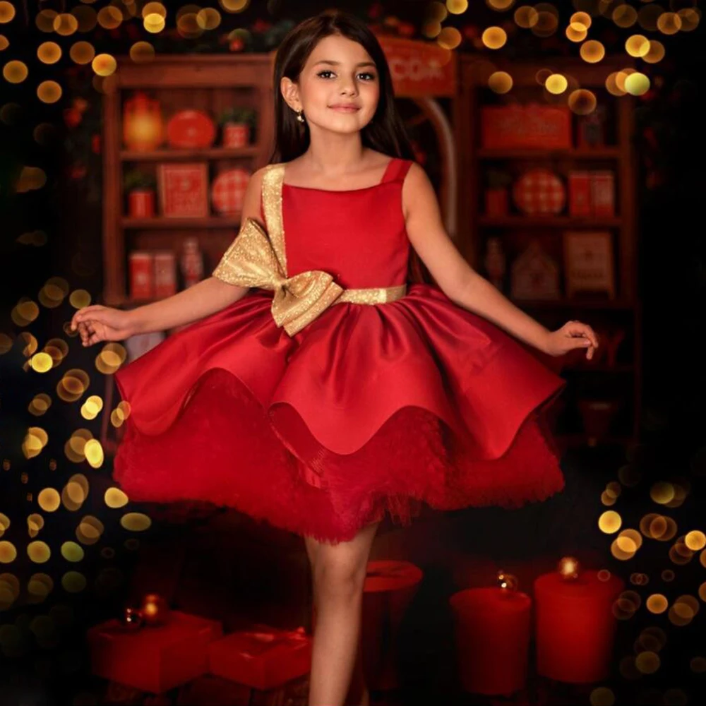 

Детское элегантное красное рождественское платье с большим бантом, 2022, Детский костюм для девочек, вечерние платья принцессы для дня рожден...