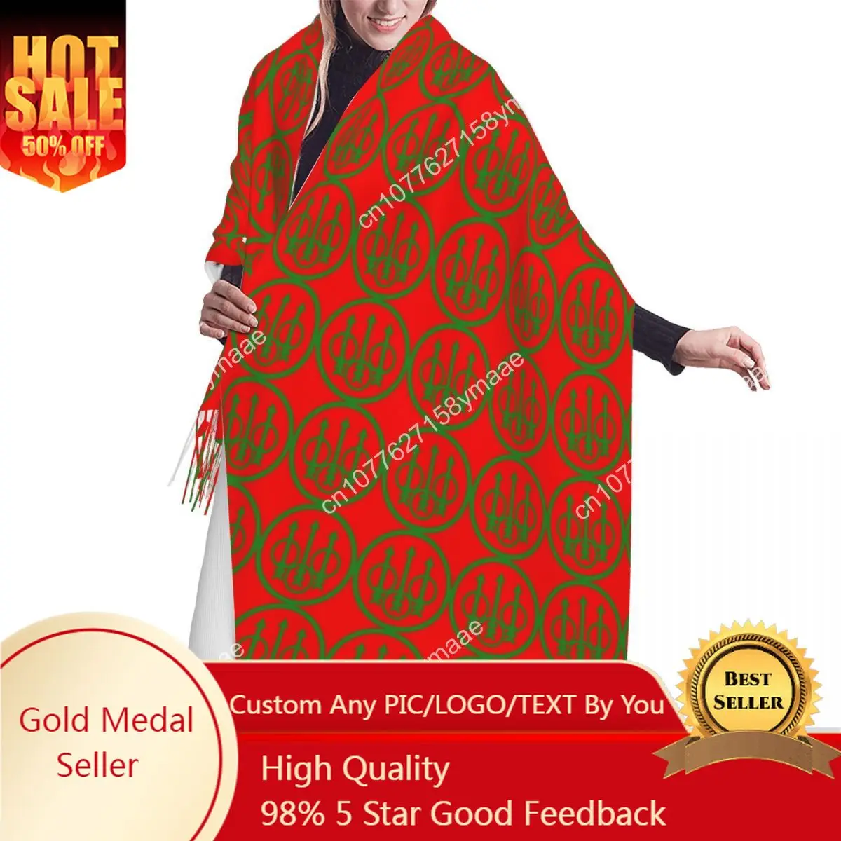 

Custom Stylish Green Berettas Firearm Gun Tassel Scarf Women Winter Warm Shawls Wraps Female Pistols Versatile Female Scarves