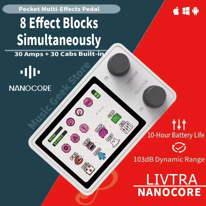 Многофункциональный гитарный педаль LIVTRA NANOCORE – 126 г, 10 часов работы, 2,4-дюймовый дисплей, поддержка NAMIR, искусственные барабаны, функция лупбэка – отличный подарок для любителей музыки. (art.: 3920dd231a765) - 3920dd231a765