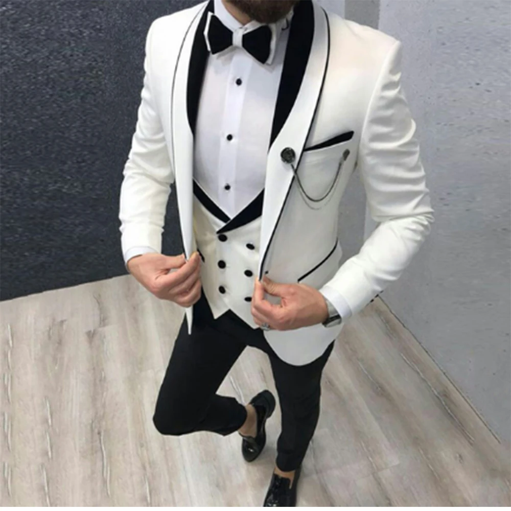 Men Suit Groom Wear Business Casual Party Suit For Men Slim Fit Shawl Lapel 3 Piece （Blazer + Vest+ Pants）Costume Homme