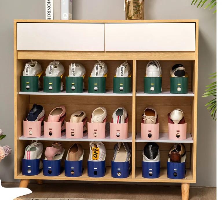 Shoe cabinet storage shoe rack can be adjusted to save space for household shoes double-layer plastic shoe holder