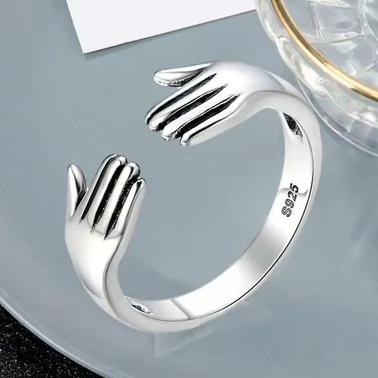 

Light Luxury Hands Embrace Ring for women 925 silver plated Open Adjustable Ring Fade-Free Wedding Anniversary High Jewelry Gift