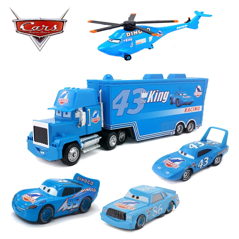 Pixar Cars 2 3 Toy Car Set Blue Dinosaur DINOCO King Lightning  Helicopter 1:55 Metal Diecasts Boys Toys Vehicles